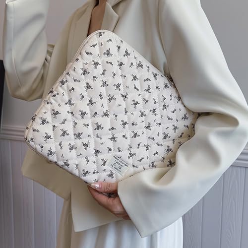 14 inch Maple Leaf Soft Pad Tablet Bag Embroidery Puffy Protective Case Shockproof Cute Quilted Laptop Sleeve Commute Work Study Bag - color: Black Leaf