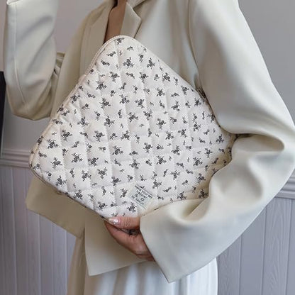 14 inch Maple Leaf Soft Pad Tablet Bag Embroidery Puffy Protective Case Shockproof Cute Quilted Laptop Sleeve Commute Work Study Bag - color: Black Leaf