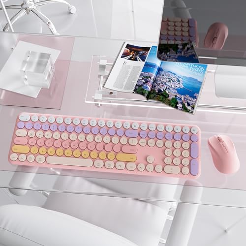 Wireless Keyboard and Mouse Combo, 110-Key Full Size (Gradient Pink) | Silent Keyboard with Round Keycaps, 2.4GHz USB Plug-and-Play Wireless, Compatible with PC, Laptop, Mac - color: Gradient pink