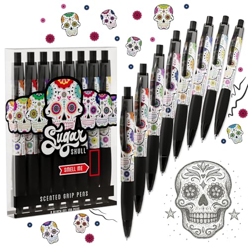 Sugar Skull Smens - Patented Gourmet Scented Pens, Black Ink, Medium Point - 8 Count - color: Sugar Skull (8 Count)