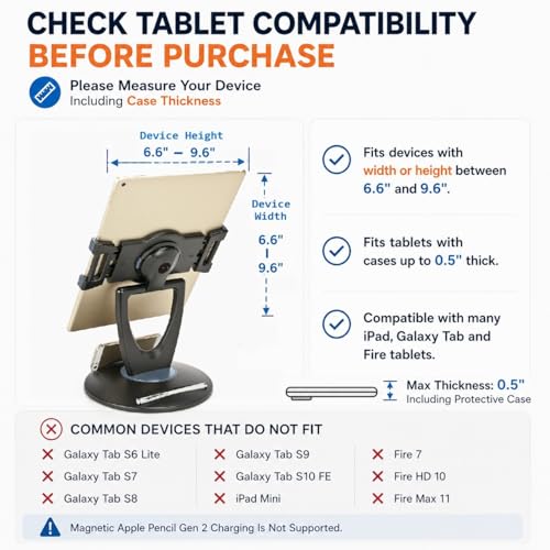 MAX SMART Tablet Stand for POS, Weighted Base Holder for Retail & Reception - color: Black