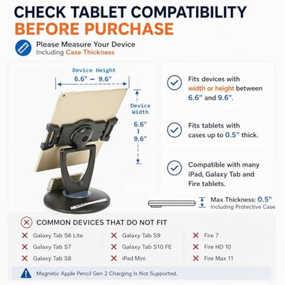 MAX SMART Tablet Stand for POS, Weighted Base Holder for Retail & Reception - color: Black