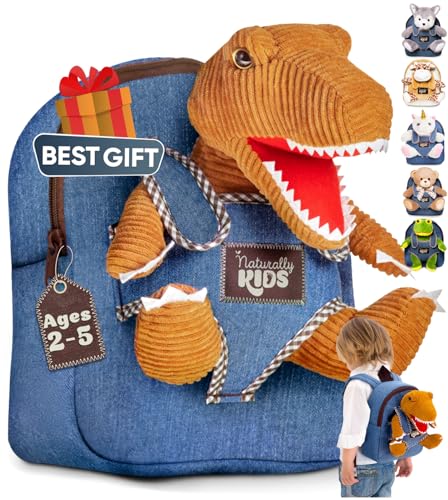 Naturally KIDS Toddler Backpack w Dinosaur Toys for Kids 2-4, 2 Year Old Boy Birthday Gift, 3 Year Old Boy Gift Girl, Toddler Dinosaur Toy - color: 01 Dinosaur, style: Small