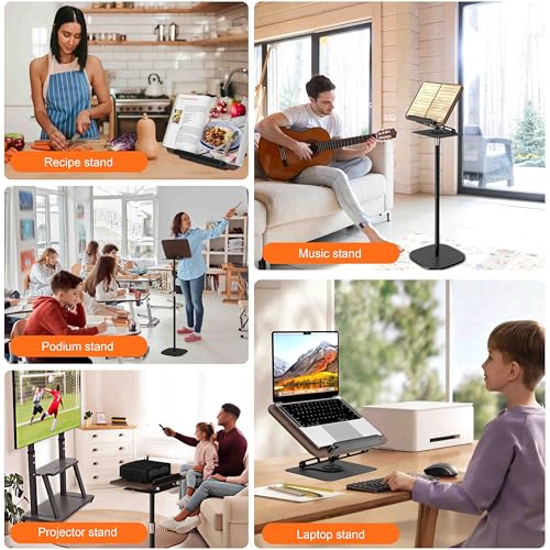 2-in-1 Adjustable Floor Book Stand & Laptop Holder | Detachable Desktop & Floor Use, 35"-62" Height Adjustable, Anti-Topple Heavy Base, 360° Swivel Panel, Hands-Free Reading