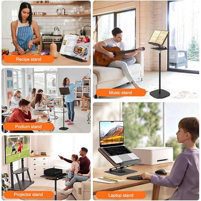 2-in-1 Adjustable Floor Book Stand & Laptop Holder | Detachable Desktop & Floor Use, 35"-62" Height Adjustable, Anti-Topple Heavy Base, 360° Swivel Panel, Hands-Free Reading