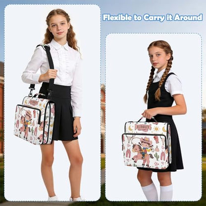 Wild West Cowgirl Western 3 Ring Zipper Binder Bag with Strap, Personalized Name Trapper Keeper Binder - 2" Binder with Pockets Holds 500 Sheets, Laptop & More - Durable & Easy to Carry - color: Option B