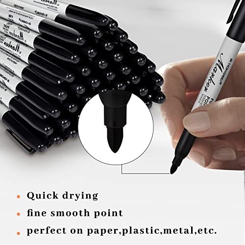 Thenshop 300 Pack Black Permanent Markers Bulk - Fine Point Permanent Marker Quick Drying Waterproof Pens for Doodling Writing Marking Classroom Work on Wood Metal Stone Glass, Office School Supplies
