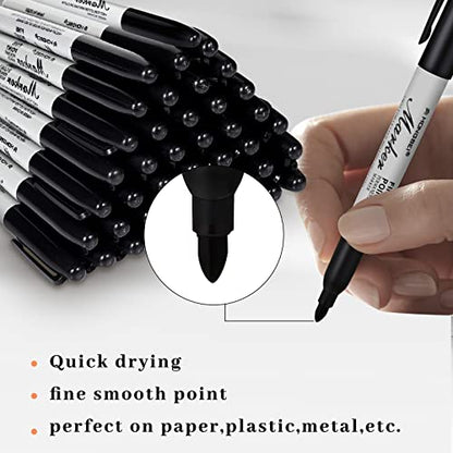 Thenshop 300 Pack Black Permanent Markers Bulk - Fine Point Permanent Marker Quick Drying Waterproof Pens for Doodling Writing Marking Classroom Work on Wood Metal Stone Glass, Office School Supplies