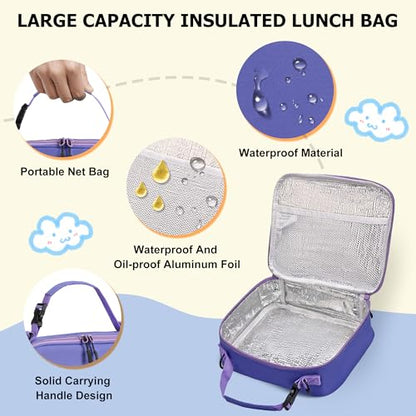 Bento Lunch Box for Kids with Thermo, Leakproof Bento Box with 8oz Insulated Food Jar, Insulated Bottle, Lunch Bag, BPA Free Dishwasher Safe 4 Compartment Container for School Girls Boys (Purple) - color: Purple