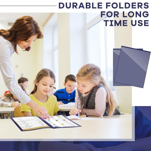 Henoyso 24 Pcs School and Home 2 Pocket Folders with 4 Clear Inner Pockets Plastic Heavy Duty Homework Folders Parent Teacher Communication for Student Home Office Classroom,11 x 9 Inch (Navy Blue) - color: Navy Blue