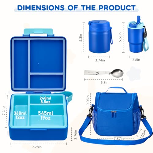 Lunch Box Set with Bento Box Container, 17OZ Stainless Steel Food Soup Thermo, Kids Water Bottle & Portable Insulated Lunch Bag – Leakproof, Hot/Cold Retention for School, Travel(Blue) - color: Blue