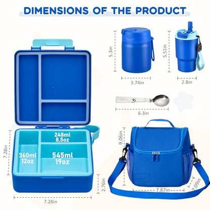 Lunch Box Set with Bento Box Container, 17OZ Stainless Steel Food Soup Thermo, Kids Water Bottle & Portable Insulated Lunch Bag – Leakproof, Hot/Cold Retention for School, Travel(Blue) - color: Blue
