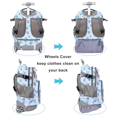 Tilami Rolling Backpack 19 inch with Lunchbox Wheeled Laptop Backpack, Turtle Blue - color: Turtle Blue