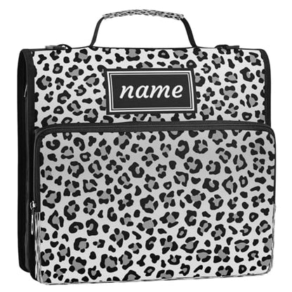 Kcldeci Personalized Zipper Binder 3 Ring，Animal Leopard Gray Colors Custom Zipper Binder Organizer 1.5inch for School and Office Expanding File Folder - color: E20