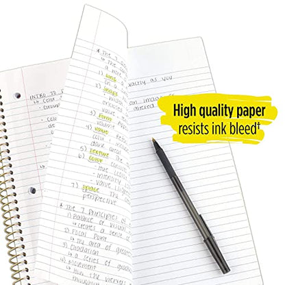 Five Star Spiral Notebooks, 1 Subject, College Ruled, 11in x 8-1/2in, Cute Bright Colors, Design May Vary. 4 Pack