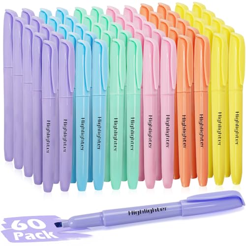 KIZZYEA 60 Pack Highlighters, Pastel Highlighter Assorted Colors, Chisel Tip, No Bleed Quick Dry Highlighter Markers, Bulk Highlighters for School Supplies, Teachers, Office, Classroom Must Have - color: Pastel color