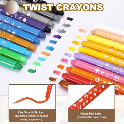 MECCANIXITY Twist Crayons, Twist Crayons Gel Watercolor Set Washable Silky Smooth for Arts Drawing DIY Craft Project Coloring Supplies Gift(White Blue Red Black, Pack of 12) - color: White Blue Red Black