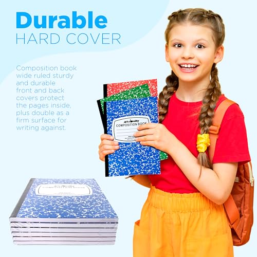 4E's Novelty Wide Ruled Composition Notebooks - Pack of 3-100 Sheets 9.75" x 7.5" - Hard Cover Red Blue Green Cute Marble Colors, Bulk Compositon Book Wide Ruling, Back to School Supplies - size: 3 Pack