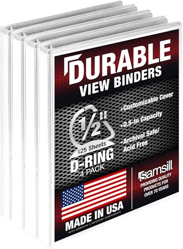 Samsill Durable 0.5 inch 3 Ring Binder, D Ring Binder, 100% Recycled Chipboard, White, 4 Pack - color: White, size: 4 Pack, style: 0.5 Inch