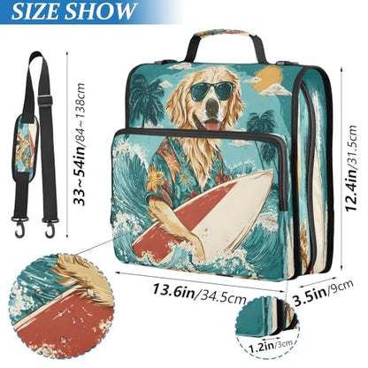 3-Ring Zipper Binder with Shoulder Strap Zip-Up Expanding File Folder Organizer Storage Fireproof Accordion Trapper Keeper Home School Office Three Butterfly (Puppy Surfboard)