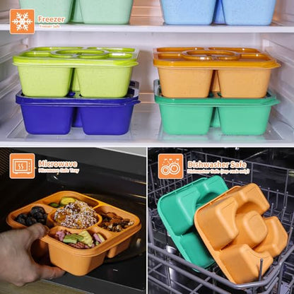 Original Lunchable Snack Containers - 5 Compartments Bento Snack Boxes with 1 Leakproof Small Containers, Wheat Straw, BPA-Free, Set of 2 (Cyan+Orange) - color: Cyan+Orange