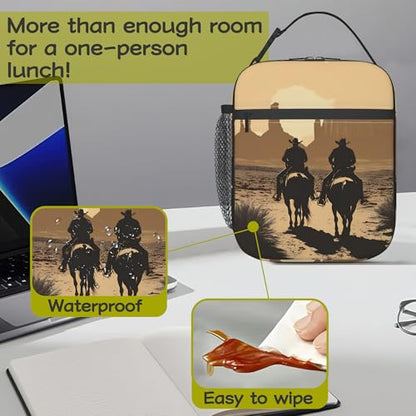 Western Cowboy Lunch Box Bag, Portable Lunch Bag,Reusable Insulated Freezer Lunch Bag for Men Women Kids Picnic Camping and Work - color: Western Cowboy
