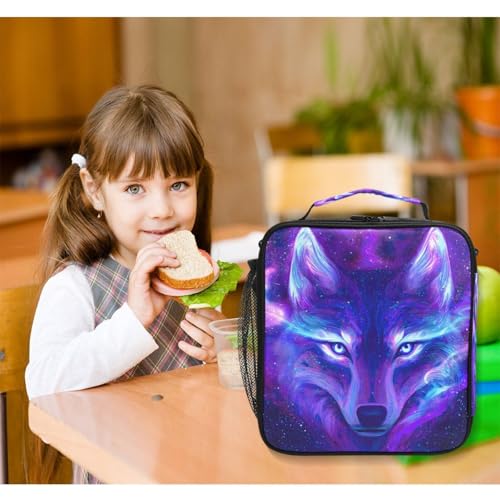 ALAZA Wolf Lunch Box Galaxy Lunch Box Starry Wolf Insulated Lunch Bag Cooler Bag with Shoulder Strap Thermal Meal Tote Kit for School Picnic - color: B06
