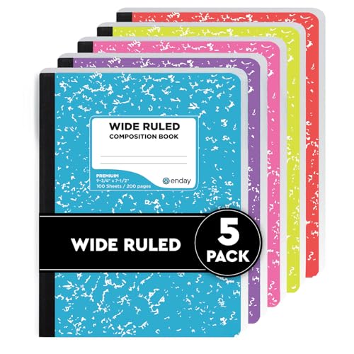 Enday Composition Notebook Wide Ruled (5 Pack, Assorted Colors) Hard Cover Marble Composition Notebook, 100 Sheets - color: Colored Marble, size: 5 Pack