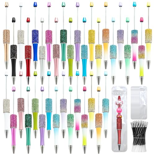 150 Pcs DIY Diamond Beadable Pen Kit - 50 Plastic Rhinestone Beaded Pens Bulk with Refills & Bags - Fancy Cute Glitter Pens for Crafting, Students & Teachers – School Supplies （Colourful） - color: A-Multicolor, size: 50