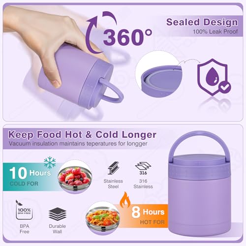Bento Lunch Box Set with 10.5oz Soup Thermo Food Jar for Adults Kids, Stainless Steel Leak-proof Lunch Container with 4 Compartment, Coffee Tumbler with Lunch Bag for School Travel Office-Purple - color: Purple