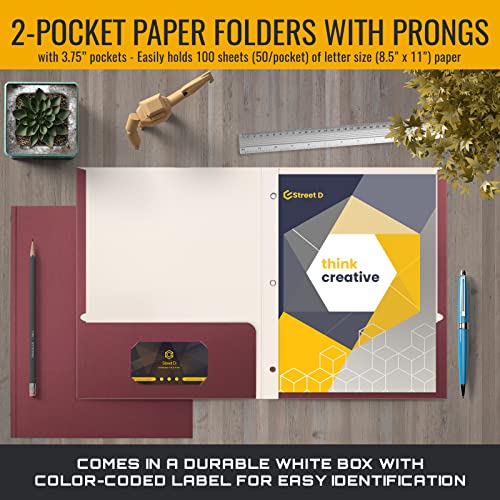 Better Office Products Burgundy Paper 2 Pocket Folders with Prongs, 50 Pack, Matte Texture, Letter Size Paper Folders, 50 Pack, with 3 Metal Prong Fastener Clips, Burgundy Red - color: Burgundy