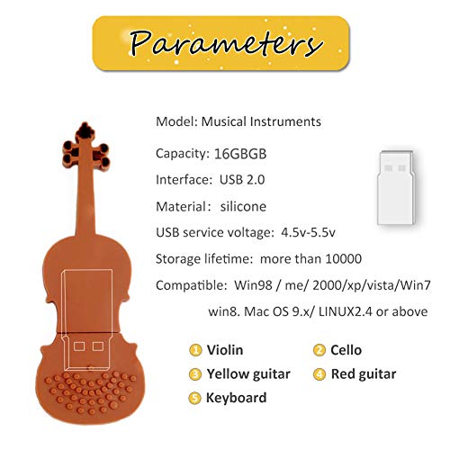 5x16GB USB Flash Drive Musical Instruments USB 2.0 Memory Stick Pen Drive(Yellow Guitar,Red Guitar,Cello,Violin,Piano) - color: 5xMusical instruments, size: 16GB
