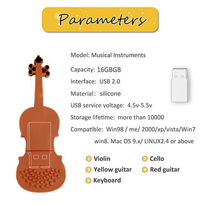 5x16GB USB Flash Drive Musical Instruments USB 2.0 Memory Stick Pen Drive(Yellow Guitar,Red Guitar,Cello,Violin,Piano) - color: 5xMusical instruments, size: 16GB