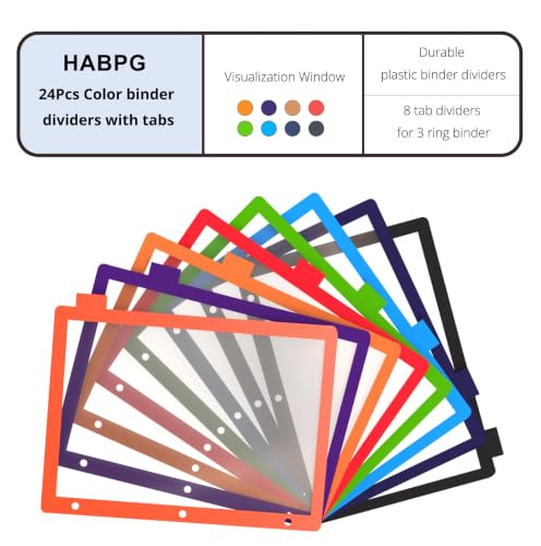 habgp 24Pcs/3 Set 8 Tab Dividers for 3 Ring Binder 24 Pcs Clear Color 3 Ring Binder Dividers Tabs Page Folder Dividers Plastic Tabbed File Dividers Tabs Three Ring Binder Index Dividers - size: 3 Set (24 Pcs)