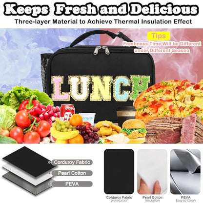 FlowFly Kids Lunch Bag, Durable Insulated School Lunch Box with Bottle Holder, Water-resistant Thermal Small Lunch Cooler Tote for Teen Boys & Girls,BlackWithLetter - color: BlackWithLetter