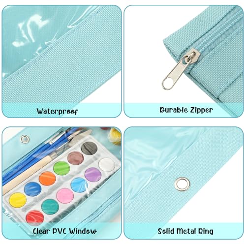 Marspark 30 Packs Pencil Pouch 3 Ring Binder Pen Pouch Cloth Pencil Pouches Zipper Pen Case Bag with Clear Window for School Office Writing Supplies Gifts(Sky Blue) - color: Sky Blue