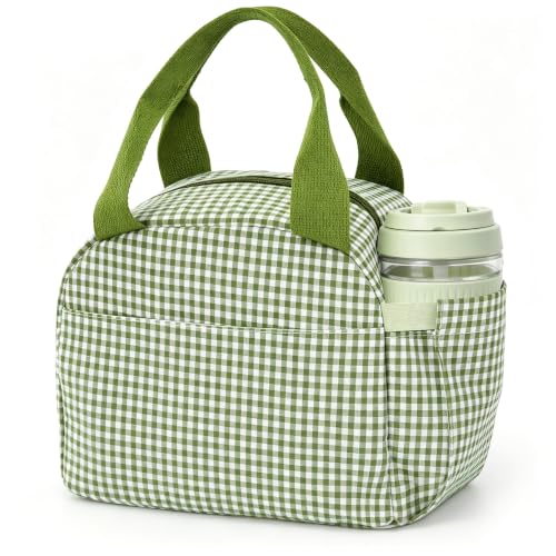 Insulated Lunch Bag for Women, Reusable Lunch Box Tote for Work & Office, Portable Leakproof Cooler Bag Roomy Adult Lunch Bags for Travel, Picnic & Daily Meals, Olive Green Gingham - color: Olive Green Gingham, size: M