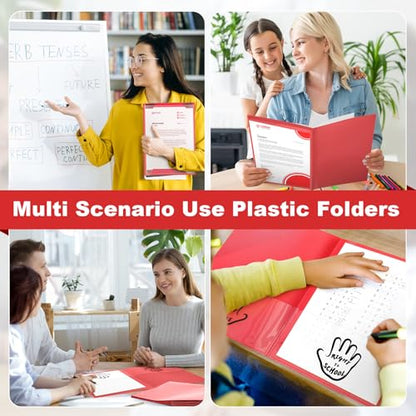 Henoyso 24 Pcs School to Home Folder with Pocket Plastic Heavy Duty Clipboard Folder with Clear Front Pocket Homework Take Home Folders for School Students Parent Teacher Communication(Red) - color: Red