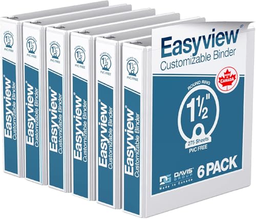 Easyview Premium 3-Ring Binders with Clear-View Covers and Round Rings, Binders for School or Office, 1.5 Inch, Pack of 6, White - color: White, size: 1.5 Inch, style: Pack of 6