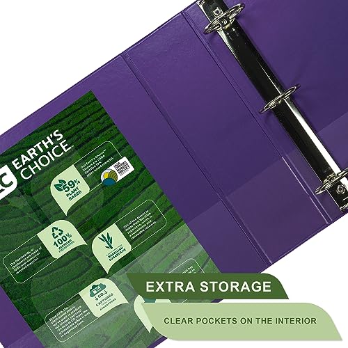 Samsill Earth’s Choice™, Durable Fashion Color 3 Ring View Binder, 3 Inch Round Ring, Up to 25% Plant Based Plastic, Eco-Friendly, USDA Certified Biobased, Purple, Value 2 Pack (U86808) - color: Purple, size: 3", style: 2 Pack
