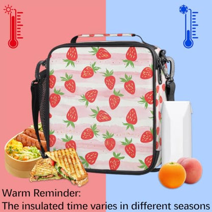 Pardick Fruit Strawberry Insulated Lunch Bag Girls,Kids Thermal Meal Cute Pink Stripe Reusable Lunch Box Children Waterproof Back to School Picnic - color: Strawberry
