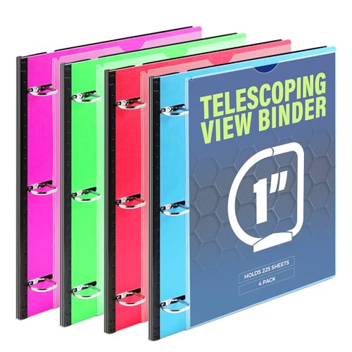 WOT I 4-Pack Telescoping 3 Ring Binder 1 Inch, Expandable Flexible Binder - Patented Design for Easy Portability, Holds 8.5"x11" Paper, 4 Bright Colors, Perfect for School, Office&Home Organization - color: Vibrant Assortment -With Front Cover, size: 1 In