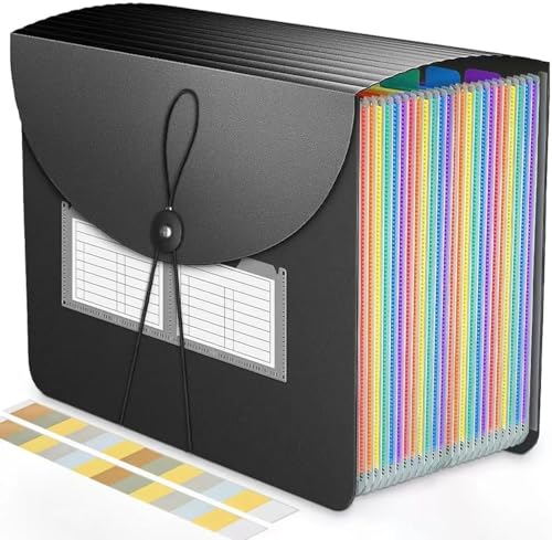 Accordion File Organizer Expanding File Folders,25 Pockets Document Organizer,Plastic Accordian File Folder,Expandable Bill Paper Documents Receipt Filing Box,A4 / Letter Size,2 Colored Tabs - style: Traditional Style