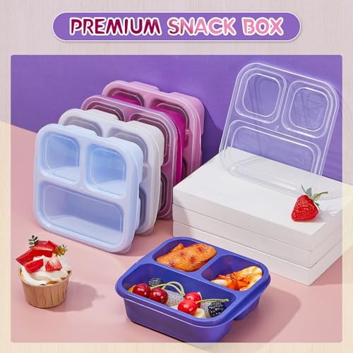 Honeydak 5 Pack Snack Containers 3 Compartment Bento Snack Boxes Divided Meal Prep Containers with Lids Reusable Adults Lunch Food Storage Box for School Work Travel(Elderberry) - color: Elderberry
