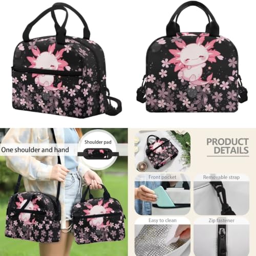 17 Inch Kid's 4PCS Backpack Set, Back to School Essentials | Insulated lunch box, water bottle pouch, pencil case, lightweight, padded shoulder straps, for elementary, middle school - color: Cute Axolotl