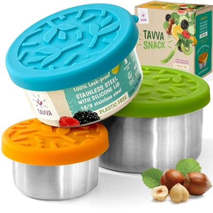 TAVVA Stainless Steel Lunch Containers [12oz/ 7oz/ 3oz] - BPA-Free Metal Lunchbox with Leakproof Silicone Lids - Lunch Box - Small Snack Food Containers with Lids - Dishwasher Safe - color: Lagoon