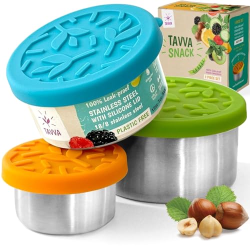 TAVVA Stainless Steel Lunch Containers [12oz/ 7oz/ 3oz] - BPA-Free Metal Lunchbox with Leakproof Silicone Lids - Lunch Box - Small Snack Food Containers with Lids - Dishwasher Safe - color: Lagoon