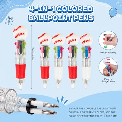 24 Pack Baseball Party Favors, 4-in-1 Multicolor Ballpoint Pens, Mini Retractable Baseball Pens, Goodie Bag Stuffers, Classroom Prizes, Birthday Gifts - style: Baseball