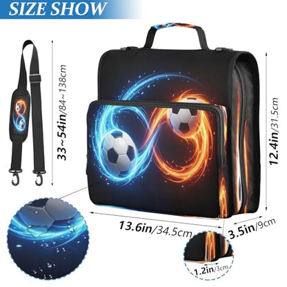 Soccer Ball Black Zipper Binder Bag 3 Ring with Shoulder Strap Zippered Binder Fits 13 Inch Laptop File Folder Document Organizer for College Office Supplies - color: Soccer Ball Black
