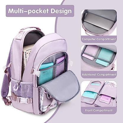 ACESAK Girls Backpack - Bento Box with Insulated Lunch Bag Pencil Case & Utensils Set for Kids, 6 Leakproof Compartments Removable Tray Lunches or Snack Container for School (Purple) - color: Purple